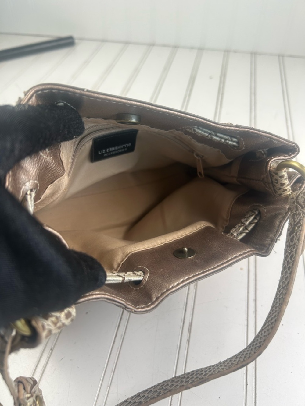 Liz Claiborne Vintage Beige Taupe Y2K Chic Snakeskin Small Shoulder Bag - Picture 6 of 11